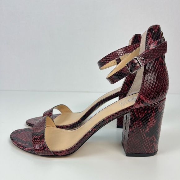 Vince Camuto Snakeskin Block Heel Sandal Burgundy Open Toe Ankle Strap Womens 10 - Picture 6 of 13